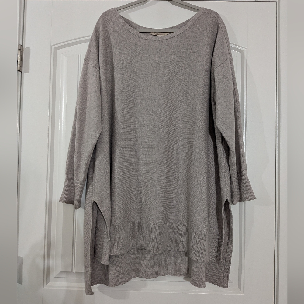 Soft Surroundings Long Knit Wool Cashmere Blend Sweater Tunic in Heather Gray